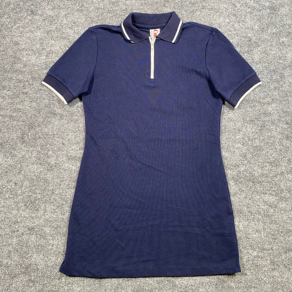 Vintage Cole of California Navy Blue Quarter Zip Polo Dress White Trim 1530029 M